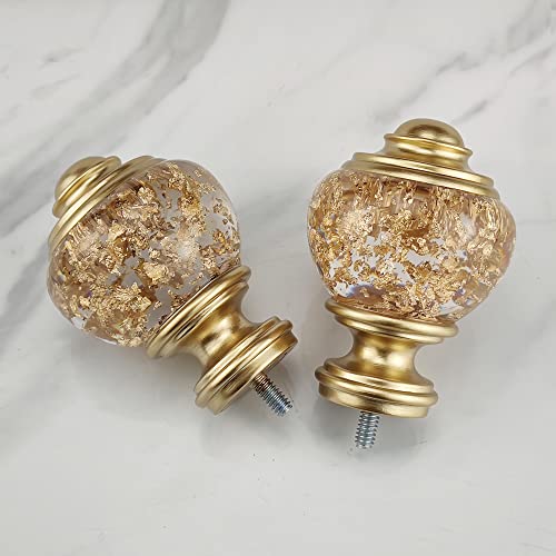 Decorative Gold and Clear Round Curtain Rod Finials, Set of 2