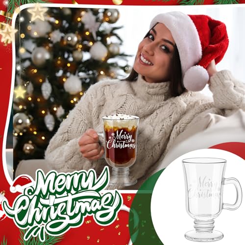 Sliner 6-Piece Irish Coffee Glass Mugs with Holiday Snowflake & Merry Christmas Patterns