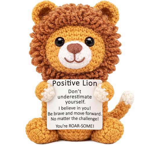Handmade Crochet Positive Lion Desk Decor - Encouragement Gift for Graduation