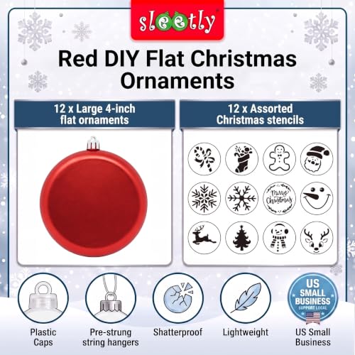 Red Flat DIY Christmas Ornaments 12pk - Holiday Craft Decoration Set