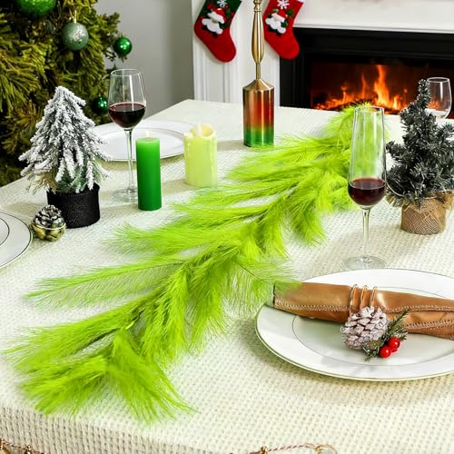 9 Ft Lime Green Pampas Grass Christmas Garland - Lemon Green 9ft Boho Wreath