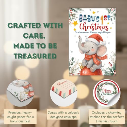 Baby First Christmas Card with Festive Design - Keepsake Holiday Greeting for Boy or Girl - Variation of THIS listing