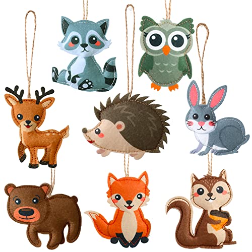 Woodland Animal Christmas Ornaments Set - Felt Forest Decor, 8 Pcs