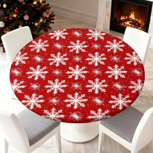 Christmas Snowflakes Round Fitted Tablecloth 36 Inch - Fits 31-35 Inch Tables