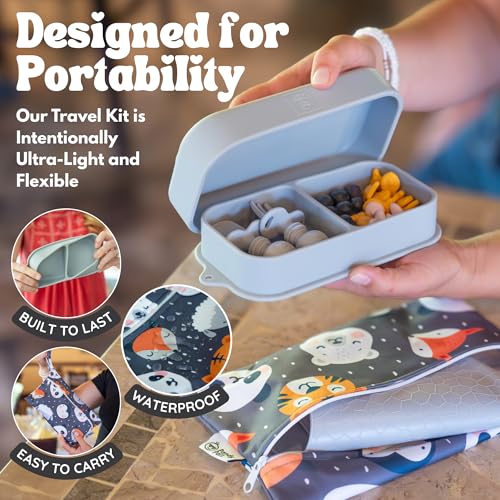 Baby Travel Feeding Set with Silicone Suction Plates and Case