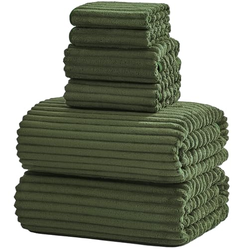 6-Piece Microfiber Bath Towel Set, Olive Green, Quick-Dry and Absorbent