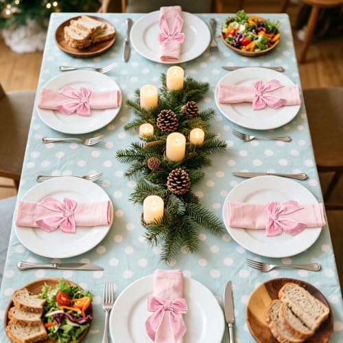 Davifina Pink Velvet Bow Napkin Rings Set of 6 for Christmas & Valentine’s Table Decor