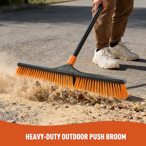 24" Heavy-Duty Outdoor Push Broom - 65" Adjustable Handle & Stiff Bristles