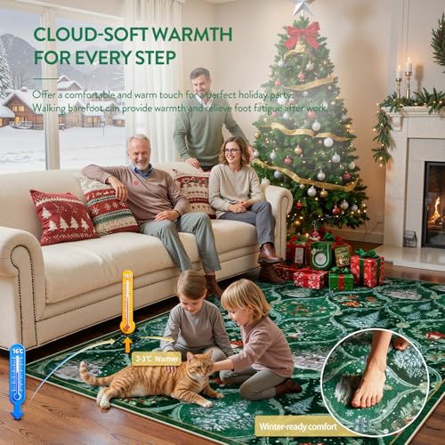 Lahome 2x3 Green Multi Christmas Entryway Rug Non-Slip Faux Wool Vintage Style