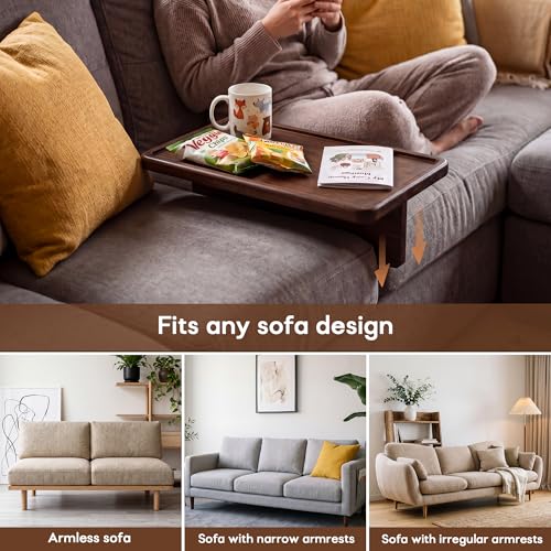 Solid Pine Wood Couch Tray with Cup Holder and Foldable Support, 8"x12"