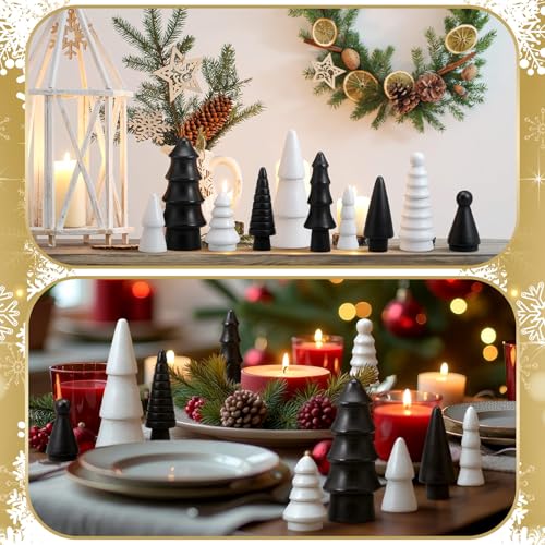 Roowest 10 Pcs Mini Wooden Christmas Trees Black & White Holiday Decor