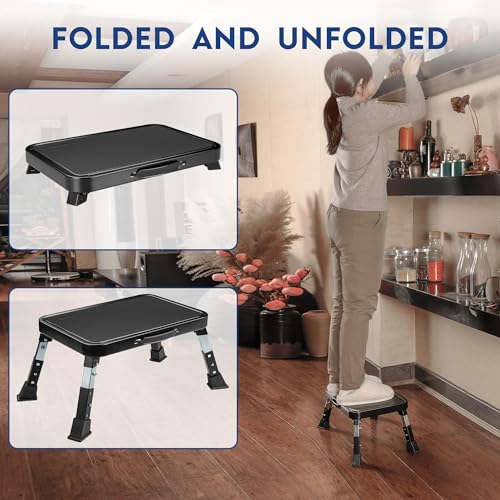 3-Level Adjustable Folding Step Stool, Heavy Duty Metal Foot Stool, 330lbs