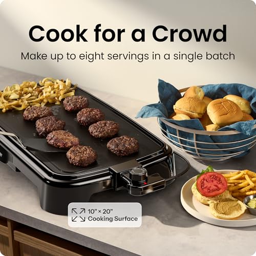 XL Nonstick Electric Griddle 10x20 Immersible Flat Top Grill with Drip Tray