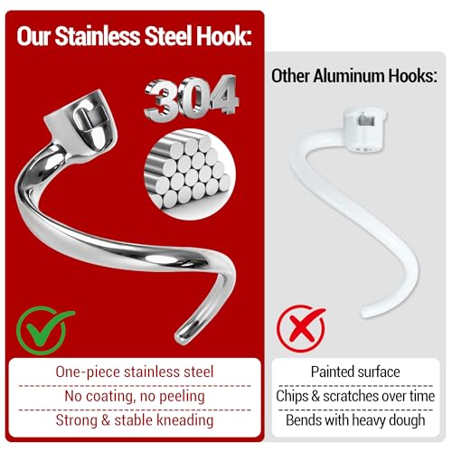 Stainless Steel Flat Beater and Spiral Dough Hook for Tilt-Head Mixers