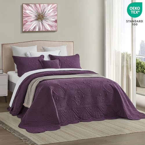 DaisyHuang Oversized Queen Bedspread Set - 5-Piece Reversible Coverlet, Purple