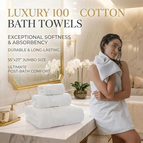 3-Piece Luxury Cotton Bath Towel Set, Ultra Soft & Absorbent Hotel Style