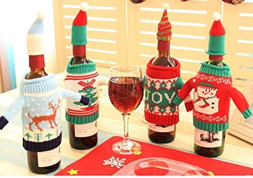 Gawertoy 4-Pack Christmas Wine Bottle Covers & Hats Set – Festive Ugly Sweater Style