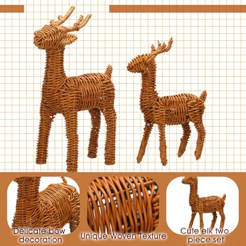 Bucherry 2-Pack Rattan Woven Christmas Reindeer Decor Set