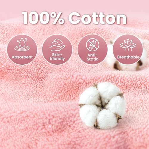 Mandydov Blue & Blush 100% Cotton Hair Towel Wrap for Women - 2 Pack, Ultra-Absorbent & Adjustable