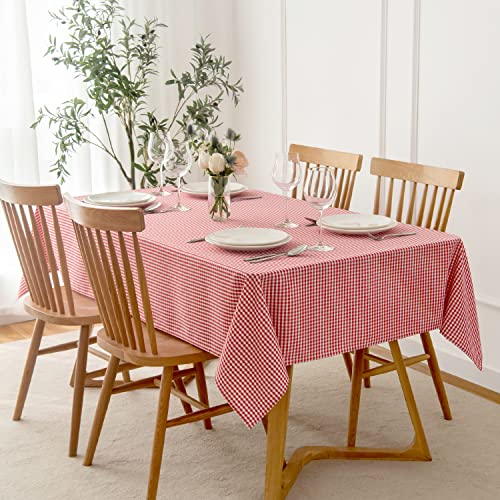 Heavy Weight Checkered Waterproof & Wrinkle-Resistant Tablecloth 120 x 60 Inch Red & White