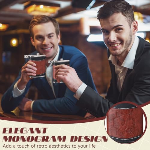 Baderke Leather 8 oz Flask for Men - Personalized Monogram with Letter J, Black or Brown, Groomsmen Gift