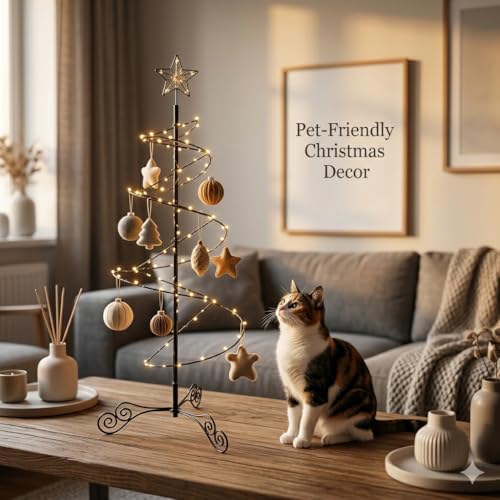 HOHIYA 3 ft Spiral Ornament Display Tree - Black Metal Christmas Stand with 35 Hooks