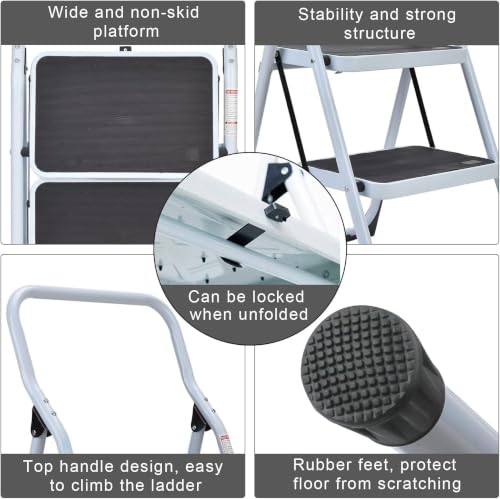 Foldable 1-Step Ladder Stool with Anti-Slip Wide Steps and Safety Handle