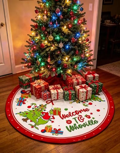 48-Inch Green Christmas Tree Skirt - Soft Farmhouse Holiday Decor Mat
