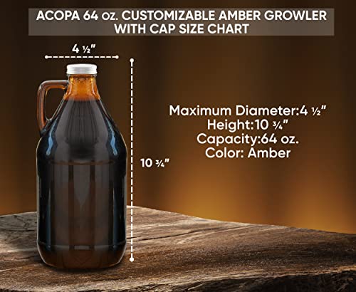 64 oz Amber Glass Beer Growler with Handle - Personalized Refillable Jug