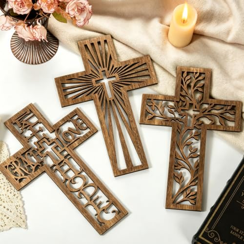 3-Piece Wooden Cross Wall Decor Set, 12-Inch Decorative Christian Wall Art