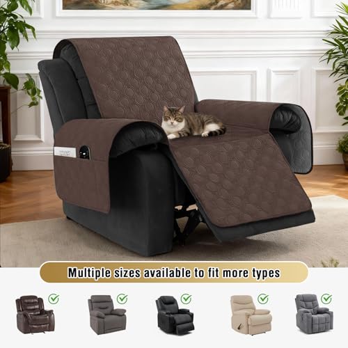 100% Waterproof Recliner Chair Cover with Pocket - Brown, 23"