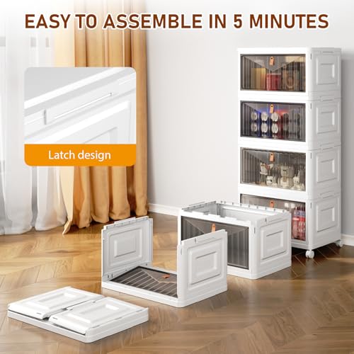 Collapsible Storage Cabinet with Wheels and Magnetic Doors