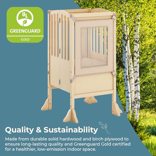Foldable Adjustable Toddler Learning Tower Kitchen Stool - Natural Wood