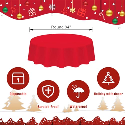 12 Pack 84-Inch Christmas Round Tablecloths - Red, Green, White Disposable Plastic Covers