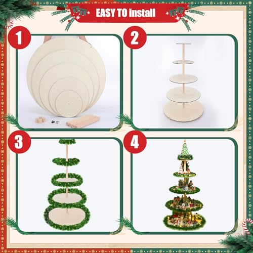 5-Tier Wooden Christmas Village Display Stand - 59 Inch Holiday Ornament Holder
