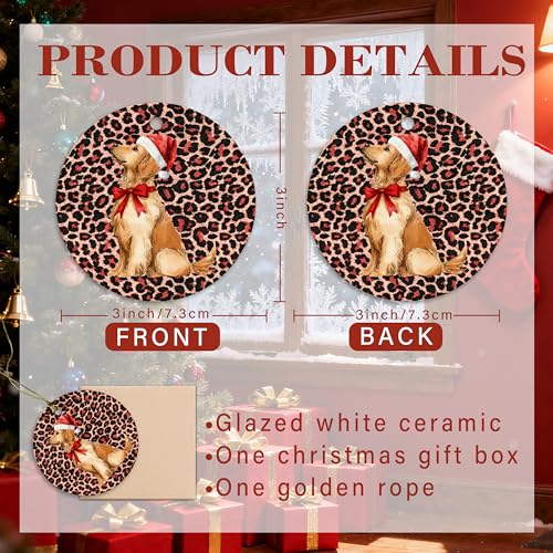 White Ceramic Leopard Golden Retriever Christmas Ornament for Holiday Tree Decor - MKIJUHB