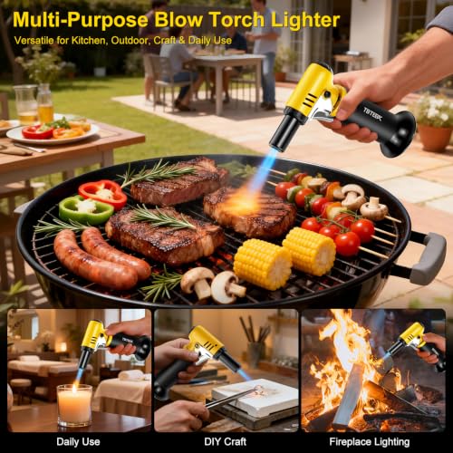 Refillable Butane Kitchen Torch with Fuel Gauge - Adjustable 2500°F Flame