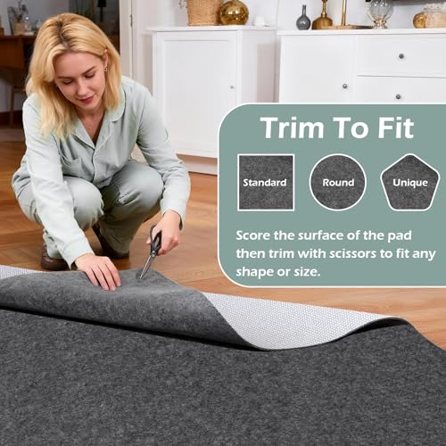 8x10ft Non-Slip Rug Pad, Waterproof Felt Carpet Mat for Hardwood Floors