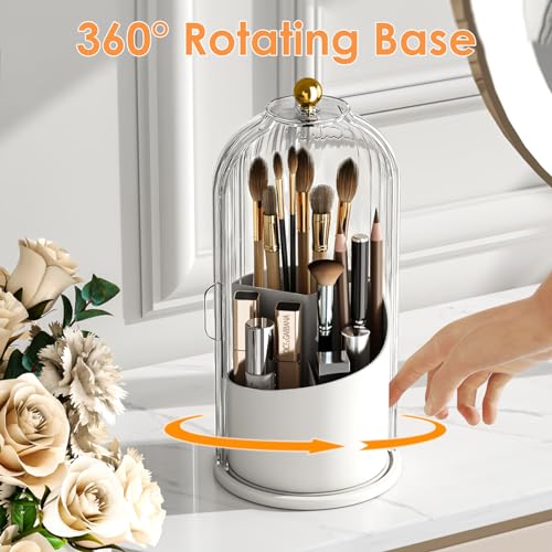 YOOLENS Transparent Rotating Makeup Brush Holder with Lid - Dustproof Vanity Organizer
