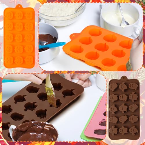 Seasonal Silicone Chocolate Molds 6-Piece Set: Pumpkin, Ghost, Maple Leaf for Halloween Christmas