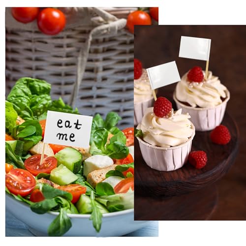 MTRSOCHO White Blank Toothpick Flags 100 Pack for Food Labeling & Party Decor