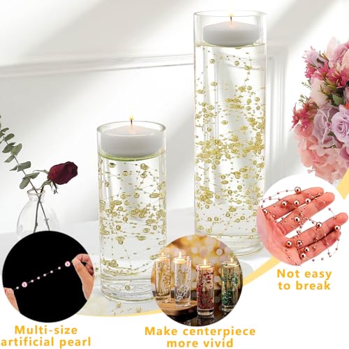 50 Pack Gold Faux Pearl String Vase Fillers - Floating Beads for Centerpieces