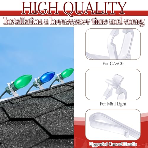Glooglitter 200 Pcs Clear Ridge Light Clips for Christmas Roof Decorations