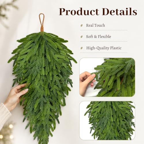 ICX 2PCS Christmas Teardrop Swag - 28 Inch Norfolk Pine Door Decorations - Holiday Wreaths & Garlands