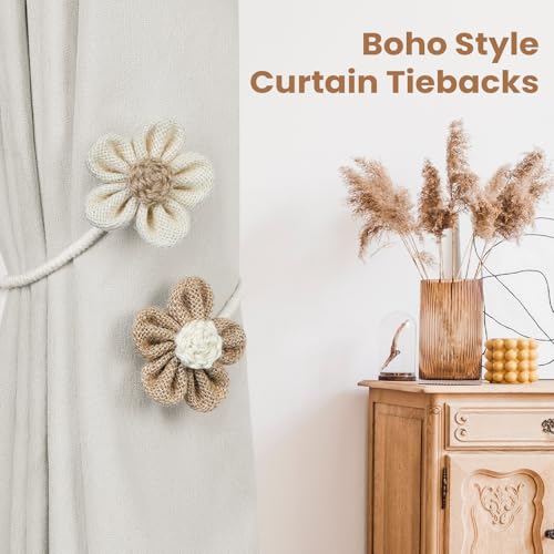 Flower Curtain Tiebacks - 2 Pack Boho Decorative Curtain Holdbacks