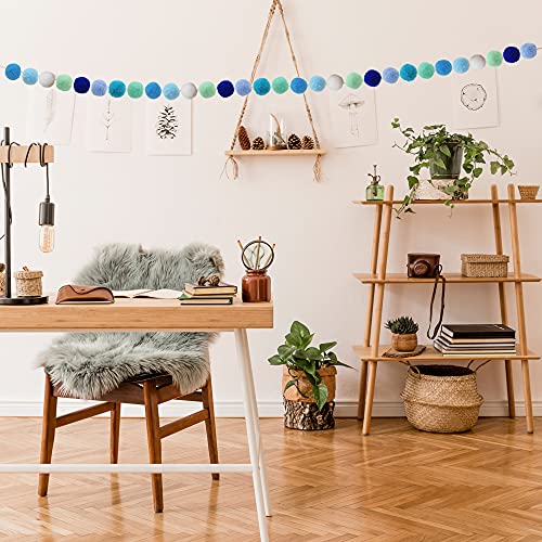 3-Pack Blue Pom Pom Garland - 6.5ft Hanging Ball Banner for Party Decor