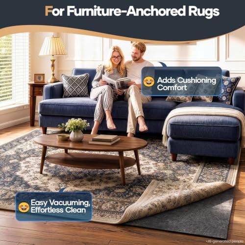 Felt Rug Pad 8x10 Ft, 1/2 Inch Thick Cushioned Carpet Underlay