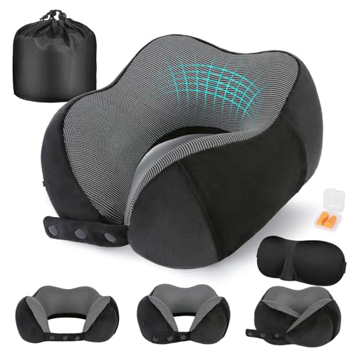 Cirorld Memory Foam Travel Neck Pillow - Adjustable Airplane Pillow Set