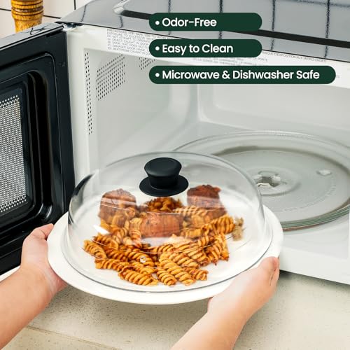 10-Inch Glass Microwave Splatter Cover with Silicone Mat - Vent Hole Lid