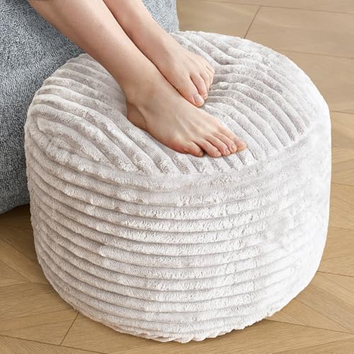 Round Corduroy Pouf Ottoman - 20x15 Inch Memory Foam Footrest for Living Room